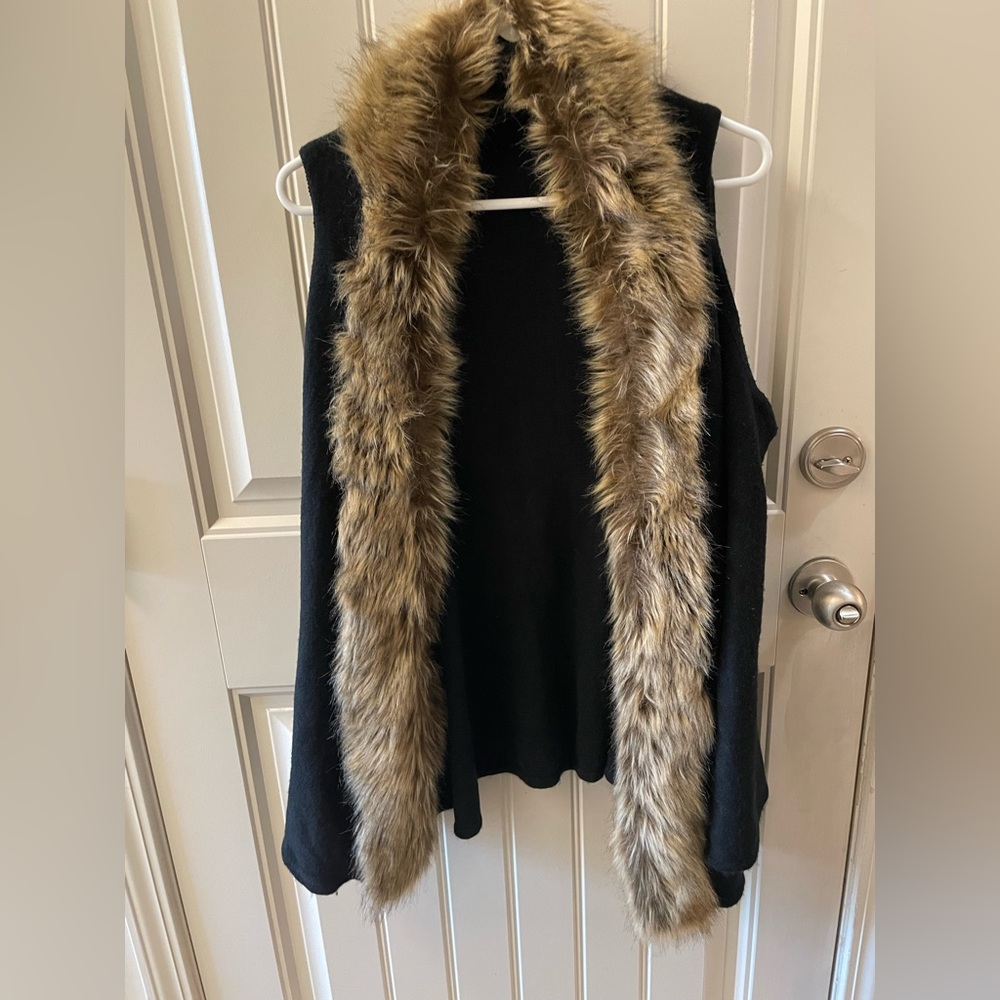 Black Vest with Faux Fur Trim